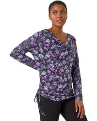 Roman - Ruched Cowl Neck Floral Top - Lyst