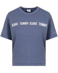 Tommy Hilfiger - 's Boxy Crop Tape T-shirt In Navy - Lyst