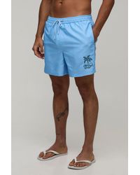 BoohooMAN - Palm Embroidered Mid Length Swim Short - Lyst