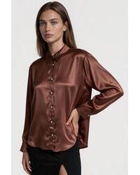Msn-Collection - Solid Woven Shirt-Collar T-Shirt - Lyst