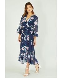 Yumi' - Watercolour Floral Dip Hem Midi Dress - Lyst