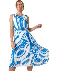 Roman - Petite Print Tie Waist Pleated Dress - Lyst