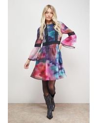 Oasis - Lace Trim Fluted Sleeve Mini Prom Dress - Lyst
