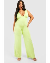 Boohoo - Plus Slinky Plunge Wide Leg Jumpsuit - Lyst
