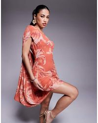 ASOS - Printed Mesh Exaggerated Drape One Shoulder Mini Dress - Lyst