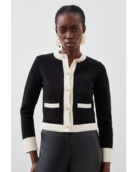 Karen Millen - Cotton Cropped Knit Boxy Cardigan - Lyst