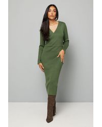 Wallis - Petite Asymmetric Rib Knitted Dress - Lyst