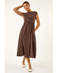 Roman - Crossover Front Stretch Midi Dress - Lyst