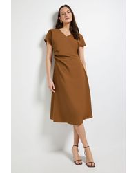 PRINCIPLES - Pleated Waist V Neck Midi Dress - Lyst