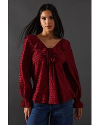 Warehouse - Tufted Dobby Ruffle Neck Tie Front Blouse - Lyst