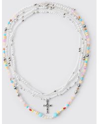 BoohooMAN - Beaded Multi Layered Cross Necklace - Lyst
