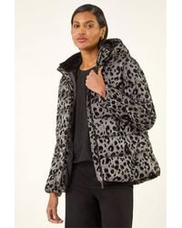 Roman - Animal Print Flocked Hooded Coat - Lyst
