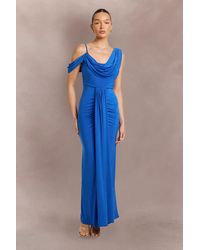 Boohoo - Double Layer Slinky Drape Front Cold Shoulder Maxi Dress - Lyst