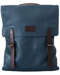 Dolce & Gabbana - Blue Calfskin Leather Logo Plaque Backpack Bag - Lyst