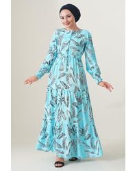 Bigdart - Leaf Print Long Sleeve Tiered Maxi Dress - Lyst