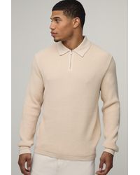 BoohooMAN - Regular Fit Soft Touch Waffle 1/4 Zip Knitted Polo - Lyst