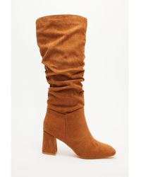 Quiz - Faux Suede Ruched Heeled Boots - Lyst