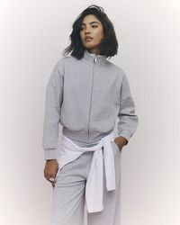 River Island - Sweatshirt Long Sleeve Zip Up Bomber Cotton - Lyst