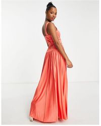 ASOS - Design Square Neck Dropped Waist Belted Pleat Maxi Dress - Lyst