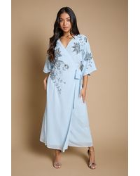 Oasis - Petite Kimono Sleeve Trailing Embellished Maxi Dress - Lyst