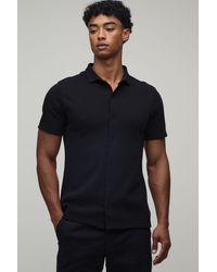 BoohooMAN - Slim Fit Pique Button Down Collar Jersey Shirt - Lyst