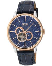 Gevril - Mulberry Ss Case,Rg Bezel, Dial With Embossed Textured, Genuine Italian Handmade Leather Strap - Lyst