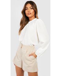 Boohoo - Frill Neck Long Sleeve Woven Blouse - Lyst