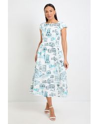 Wallis - Printed Ottoman Twill Midi Dress - Lyst