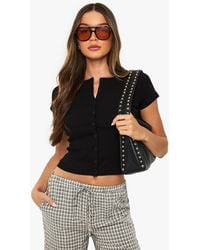 Boohoo - Rib Button Through Cap Sleeve Top - Lyst