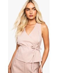 Boohoo - Asymmetric Tie Waist Waistcoat - Lyst