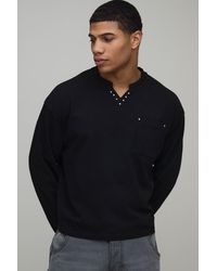 BoohooMAN - Shrunken Heavyweight Studded Washed V Neck Distressed Long Sleeve T-Shirt - Lyst