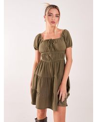 Pink Vanilla - Crinkle Puff Sleeve Tiered Mini Dress - Lyst