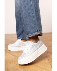 Where's That From - 'Darcia' Wedge Lace Up Trainer With Diamante Detail Faux Leather - Lyst