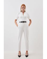 Karen Millen - Structured Crepe Forever Belted Jumpsuit - Lyst