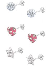 The Jewellery Stockroom - Sterling Set Of 3 Ball, Heart And Star Crystal Stud Children's Earrings - Lyst