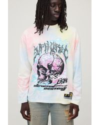 BoohooMAN - Oversized Euphoric Tie Dye Faux Graphic Rhinestone Long Sleeve T-Shirt - Lyst
