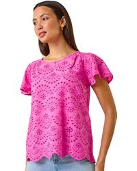 Roman - Broderie Short Sleeve Top - Lyst