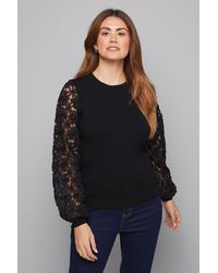 Wallis - Lace Detail Woven Sleeve Jumper - Lyst