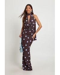 Boohoo - Tonal Polka Dot Print Scarf Detail Maxi Dress - Lyst