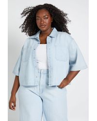 Boohoo - Plus Oversized Short Sleeve Denim Shirt - Lyst