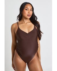 Boohoo - Maternity Ruched Front Swimsuit - Lyst