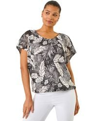 Roman - Leaf Print Lace Bubble Hem Top - Lyst