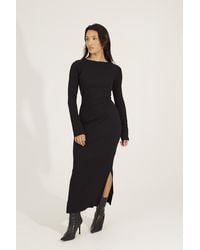 Brave Soul - Ribbed Long Sleeve Maxi Dress With Slit - Lyst
