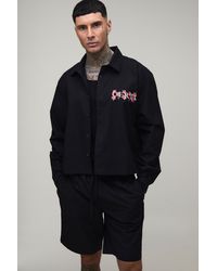 BoohooMAN - Tall Floral Embroidered Cropped Boxy Oversized Shirt & Baggy Short Set - Lyst