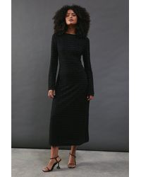 Warehouse - Textured Mesh Stand Neck Midi Dress - Lyst