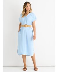 Gini London - Blaues Air Flow Kleid Mit Gürtel Und Übergröße - Lyst