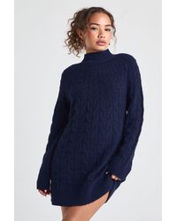 Boohoo - Cable Detail High Neck Knitted Mini Dress - Lyst