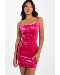 Quiz - Pink Velvet Bodycon Mini Dress - Lyst