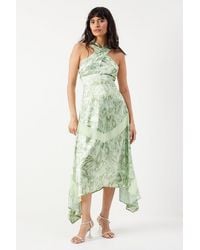 Warehouse - Snake Print Satin Cross Front Chiffon Insert Hanky Hem Midi Dress - Lyst