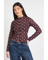 Boohoo - Polka Dot Print Mesh Button Through Top - Lyst